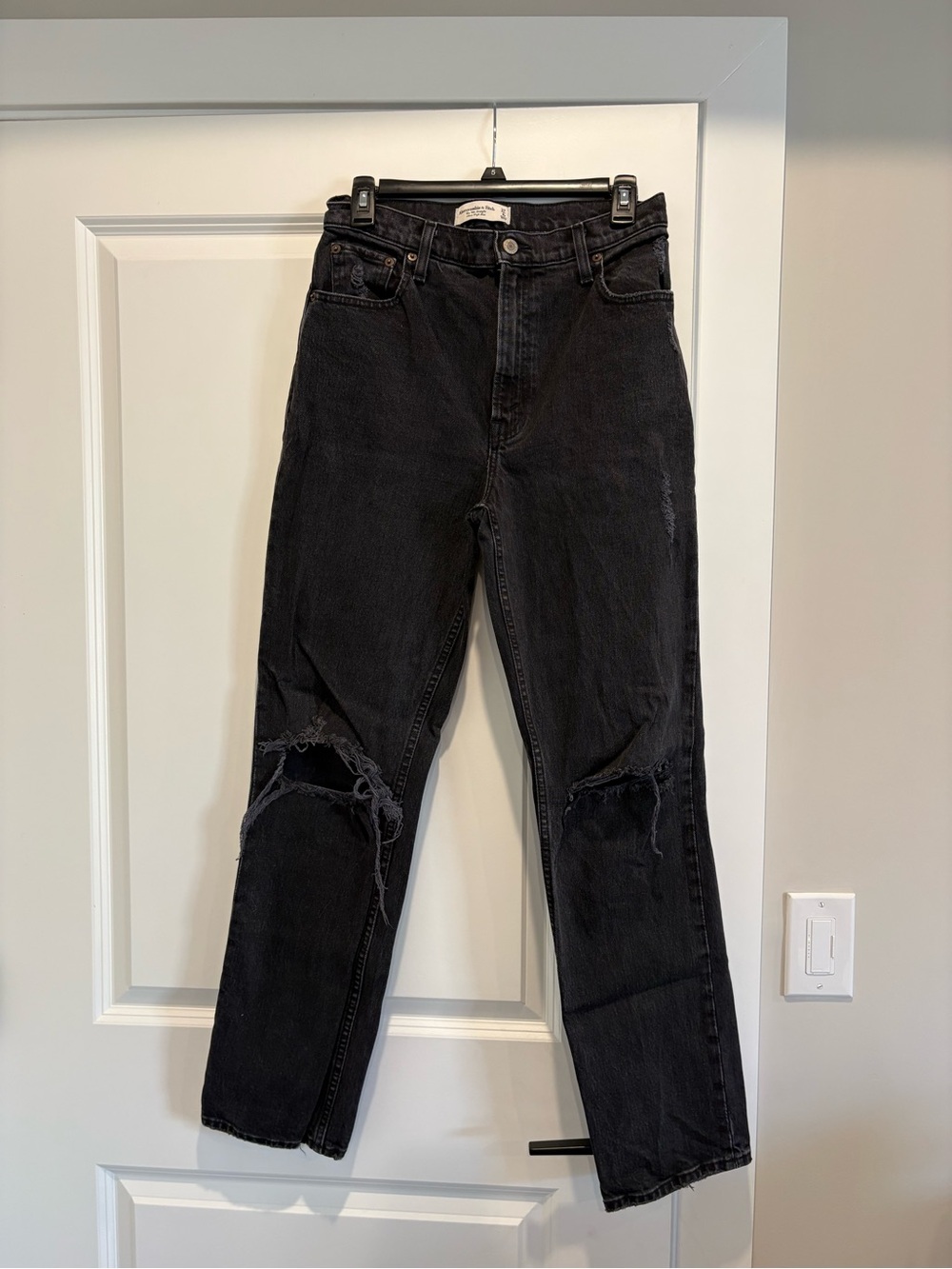 Abercrombie Black Distressed High-Waist Straight Leg Women’s Jeans